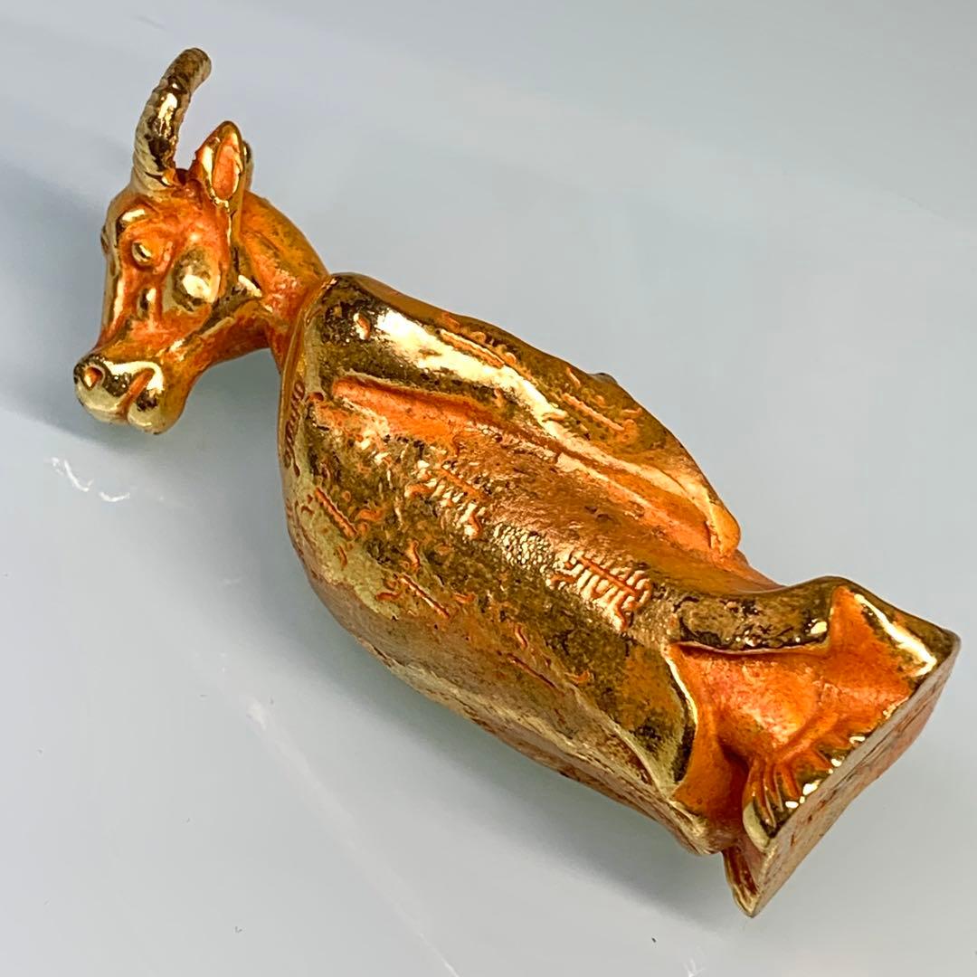 古美術　美品　牛神　金牛 文房具　文鎮　金メッキ鎮座 金身付体 インテリア