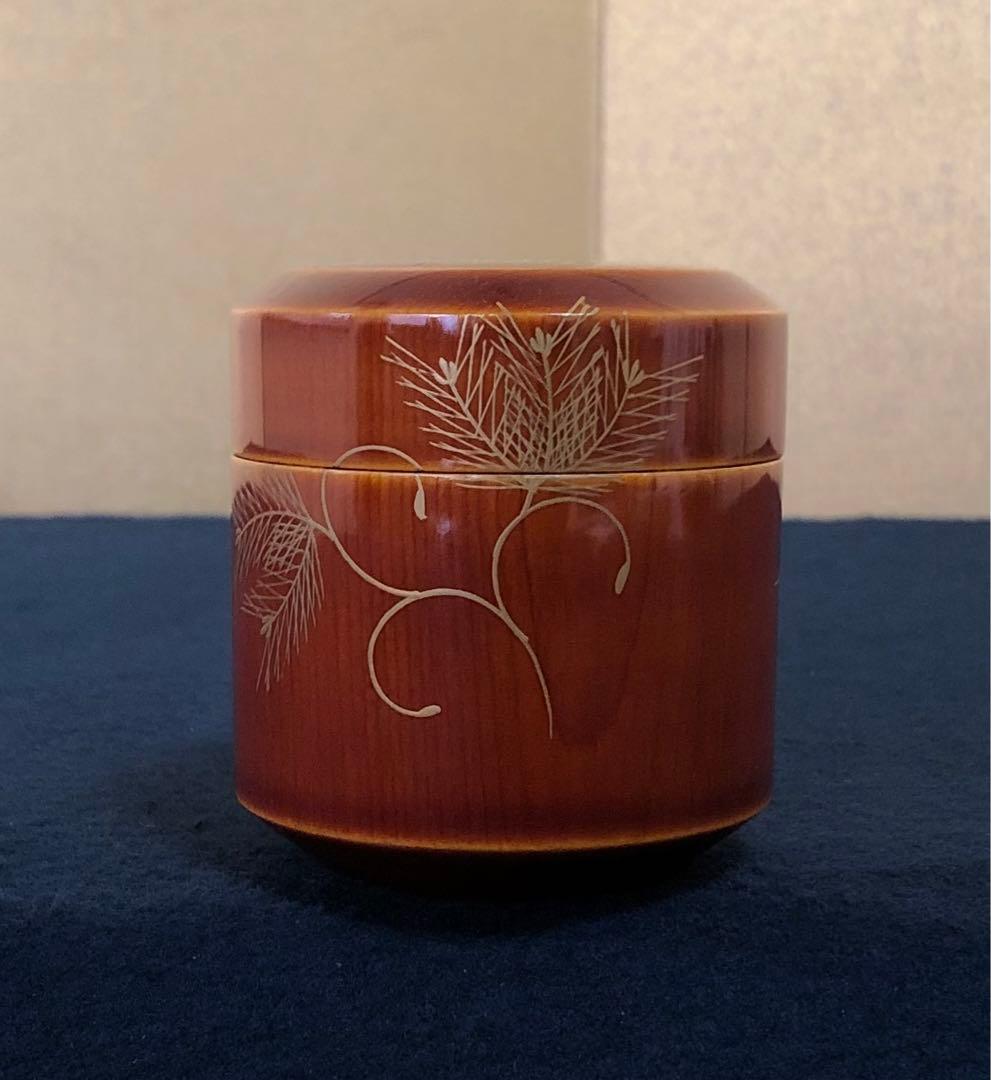 《R》春慶塗 雪吹 松唐草蒔絵 棗 塗師 聡春 共箱　260114き3