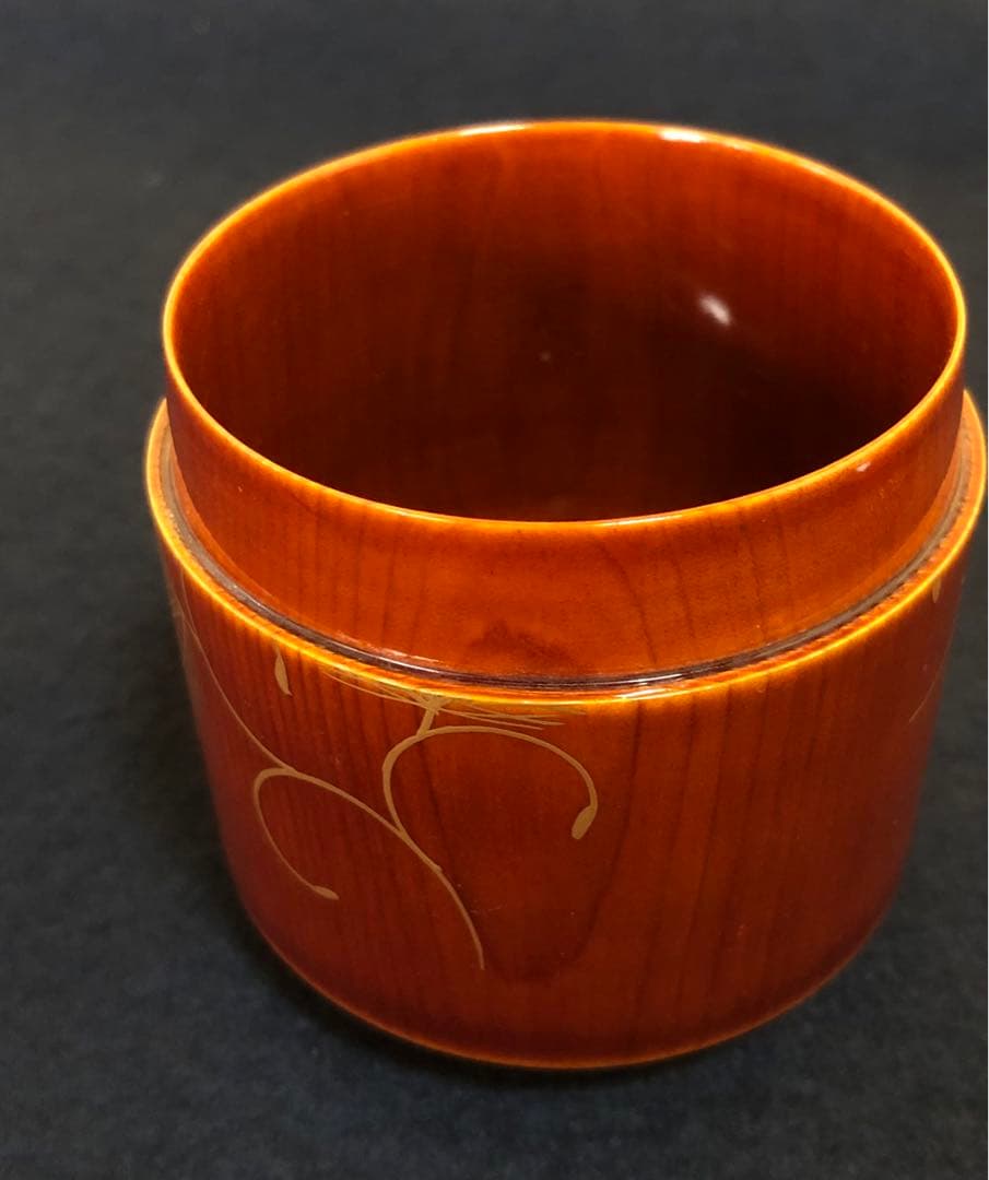 《R》春慶塗 雪吹 松唐草蒔絵 棗 塗師 聡春 共箱　260114き3