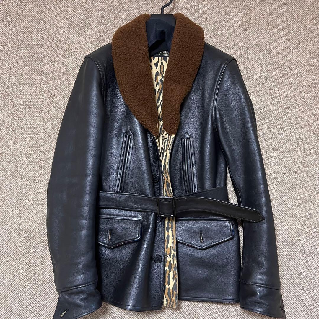 【美品】WAKOMARIA ギャングコート レザー ボア付き ライダース