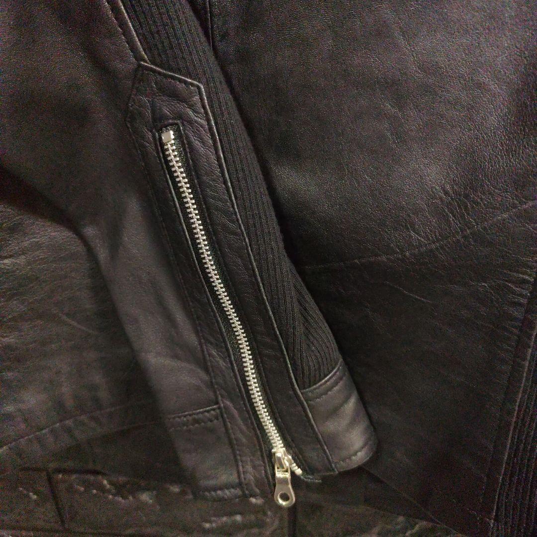 美品ノーアイディー黒ラムレザー シングルフード付きライダースジャケットＳ２完売品
