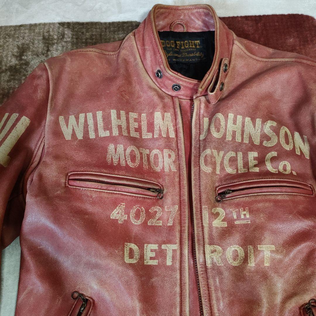 M*n様 レア　良品　ドッグファイト レザーシングルライダース　レッド　ダメージ