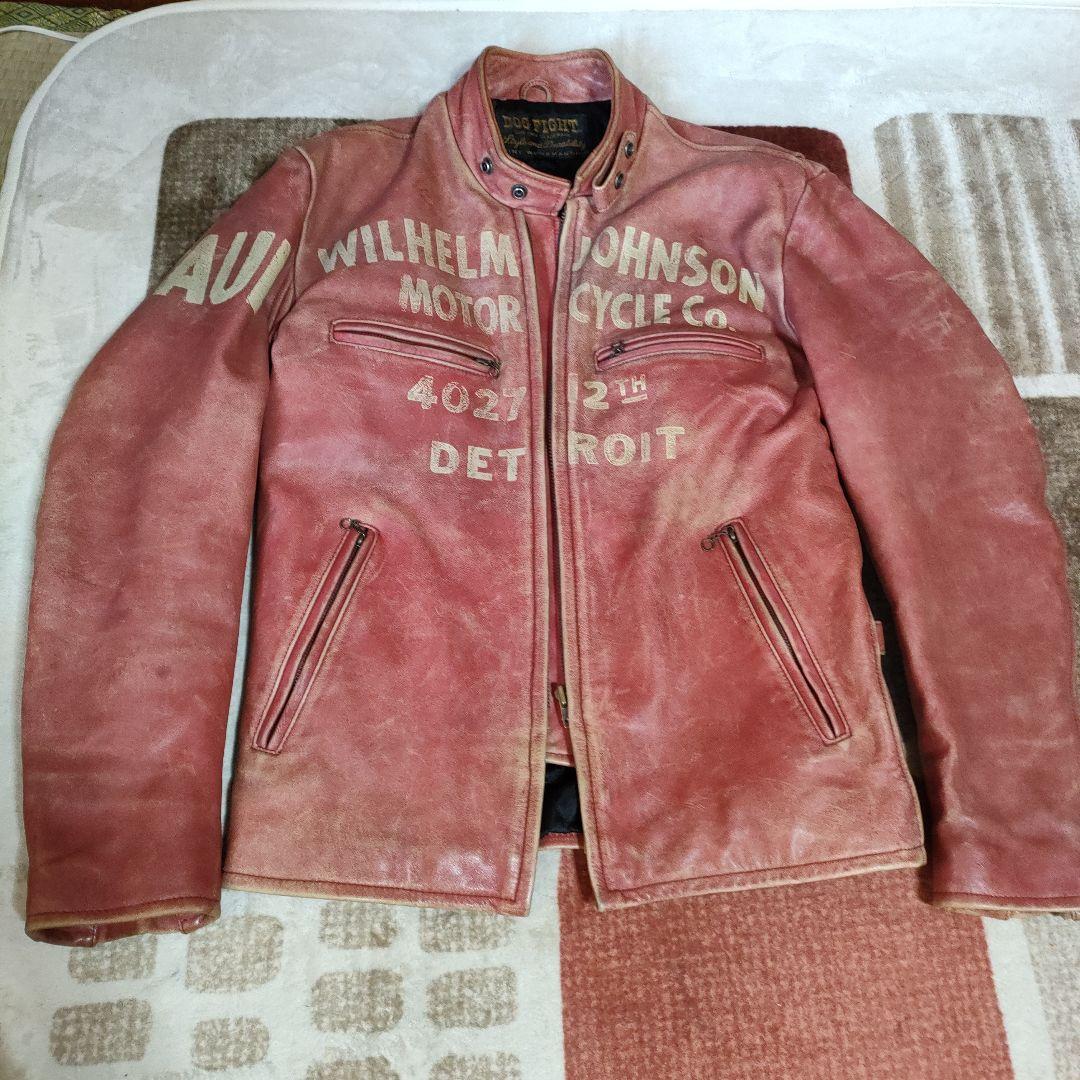 M*n様 レア　良品　ドッグファイト レザーシングルライダース　レッド　ダメージ