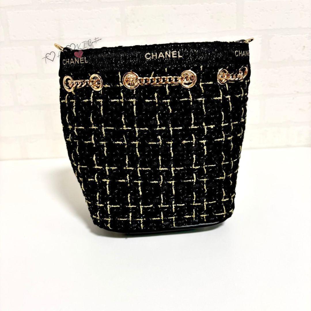 ❤CHANEL❤ブラックラメ巾着ショルダーバッグゴールドチェーン