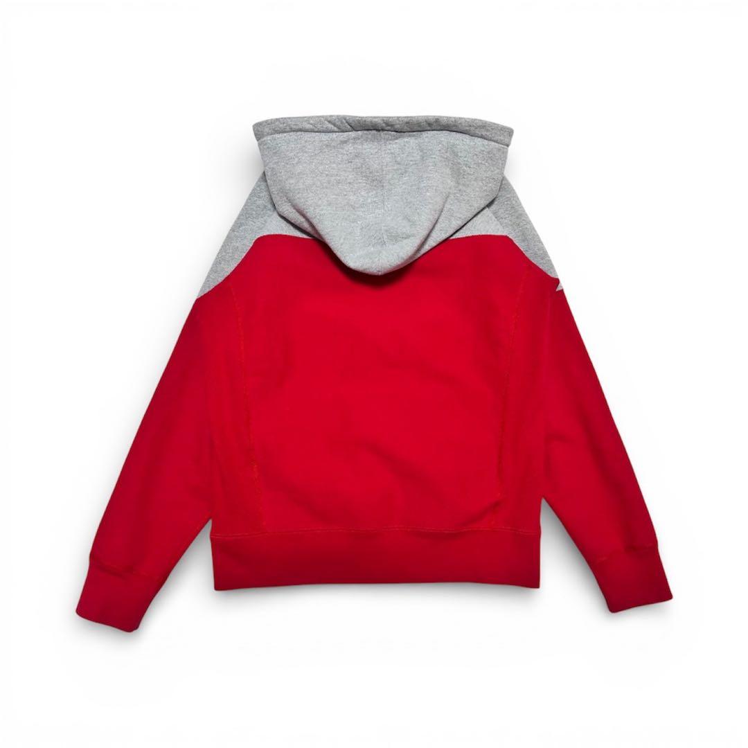 SUPREME パーカー レッド/グレー　バイカラー　裏起毛　アーチロゴ