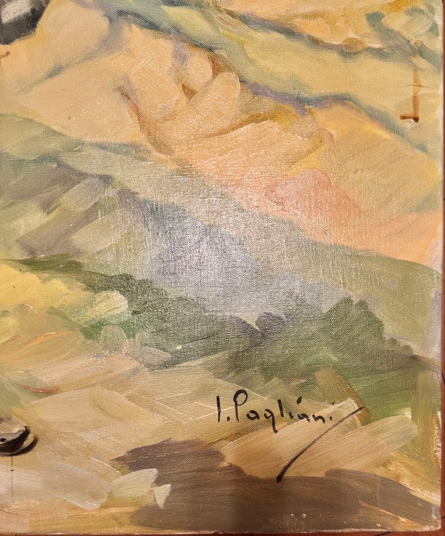 I. Pagliani 油彩画 少年と風景　さすらい