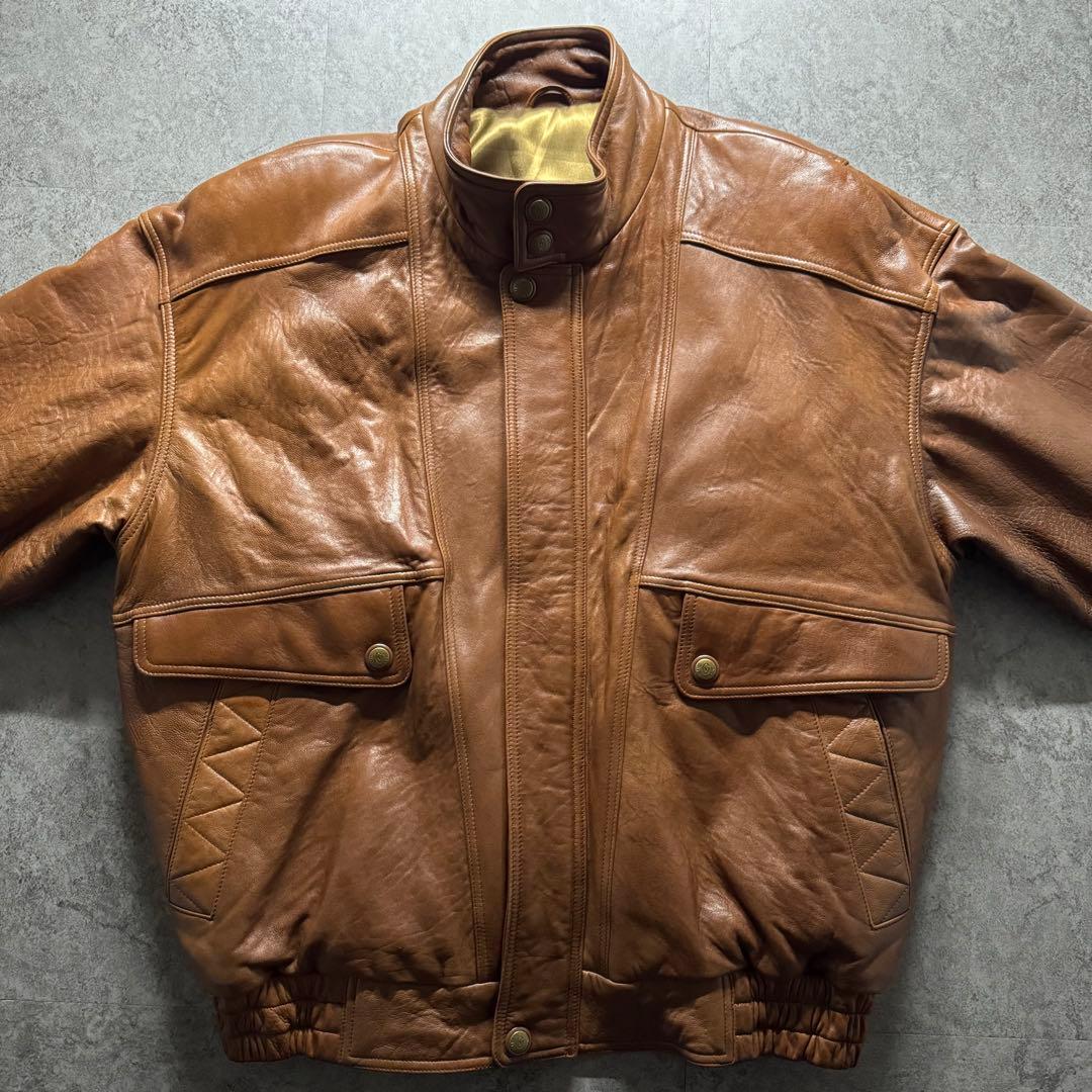 【希少】シングルライダース　XL シープスキン　バックロゴ　短丈　ボックス　本革