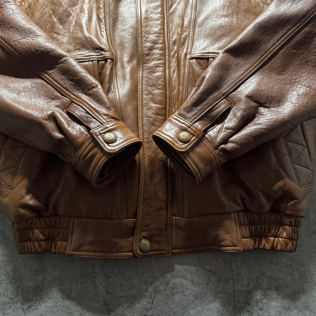 【希少】シングルライダース　XL シープスキン　バックロゴ　短丈　ボックス　本革