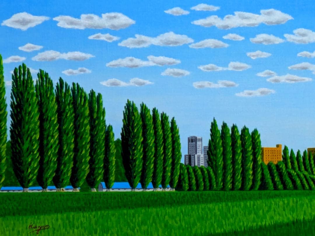 ★北海道大学ポプラ並木・肉筆油彩画・F6キャンバス