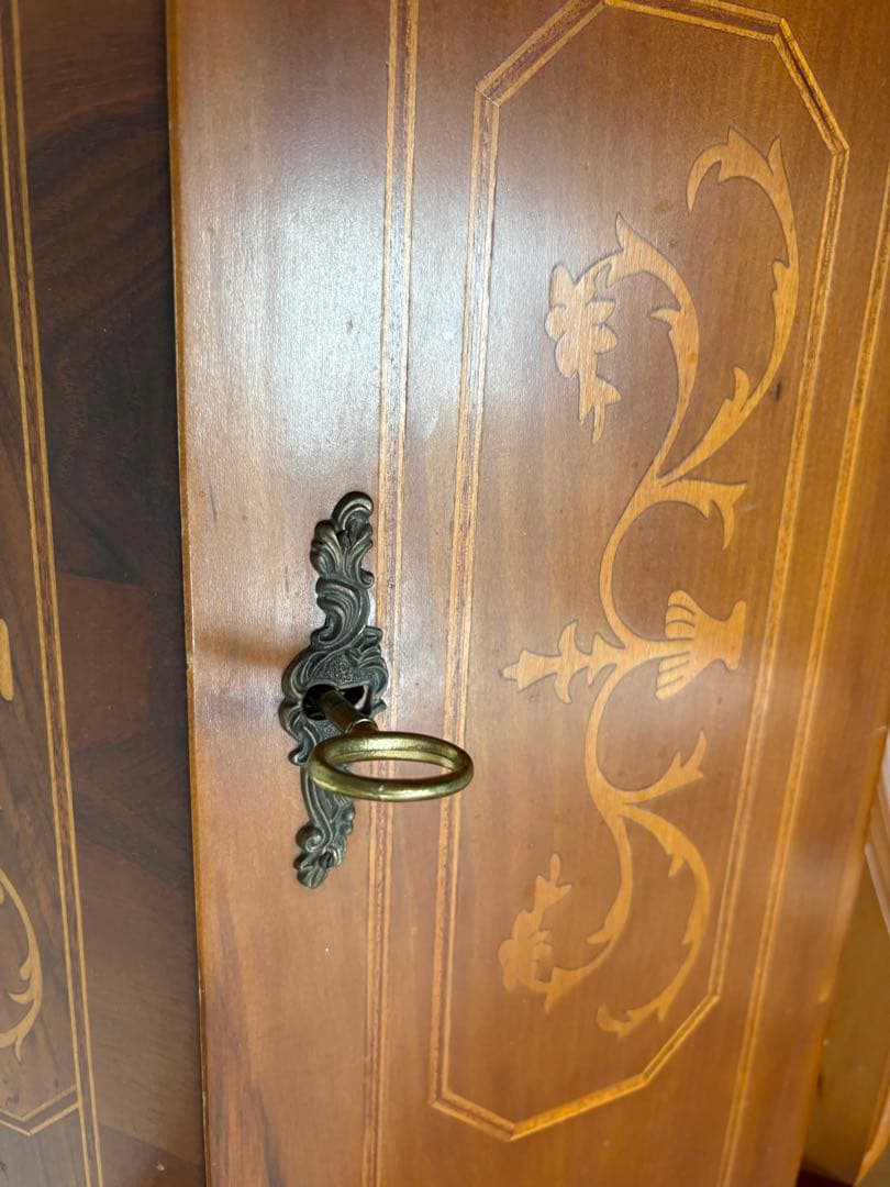 アンティーク イタリア ライディングビューロー 鍵付き 猫脚 象嵌 店舗 什器