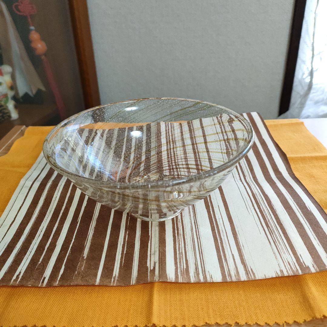 〈未使用〉山下璃風　義山　忘草　茶器　ガラス工芸　抹茶茶碗　茶盌　茶わん　茶道具