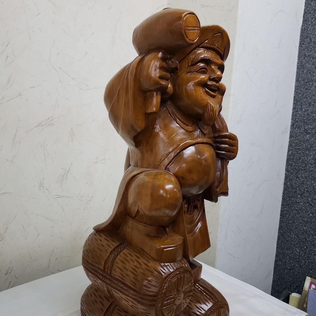 Ｂフライデー蔵出し大特価中　縁起物 楠材１木彫り★大黒天像★全高 約48cm