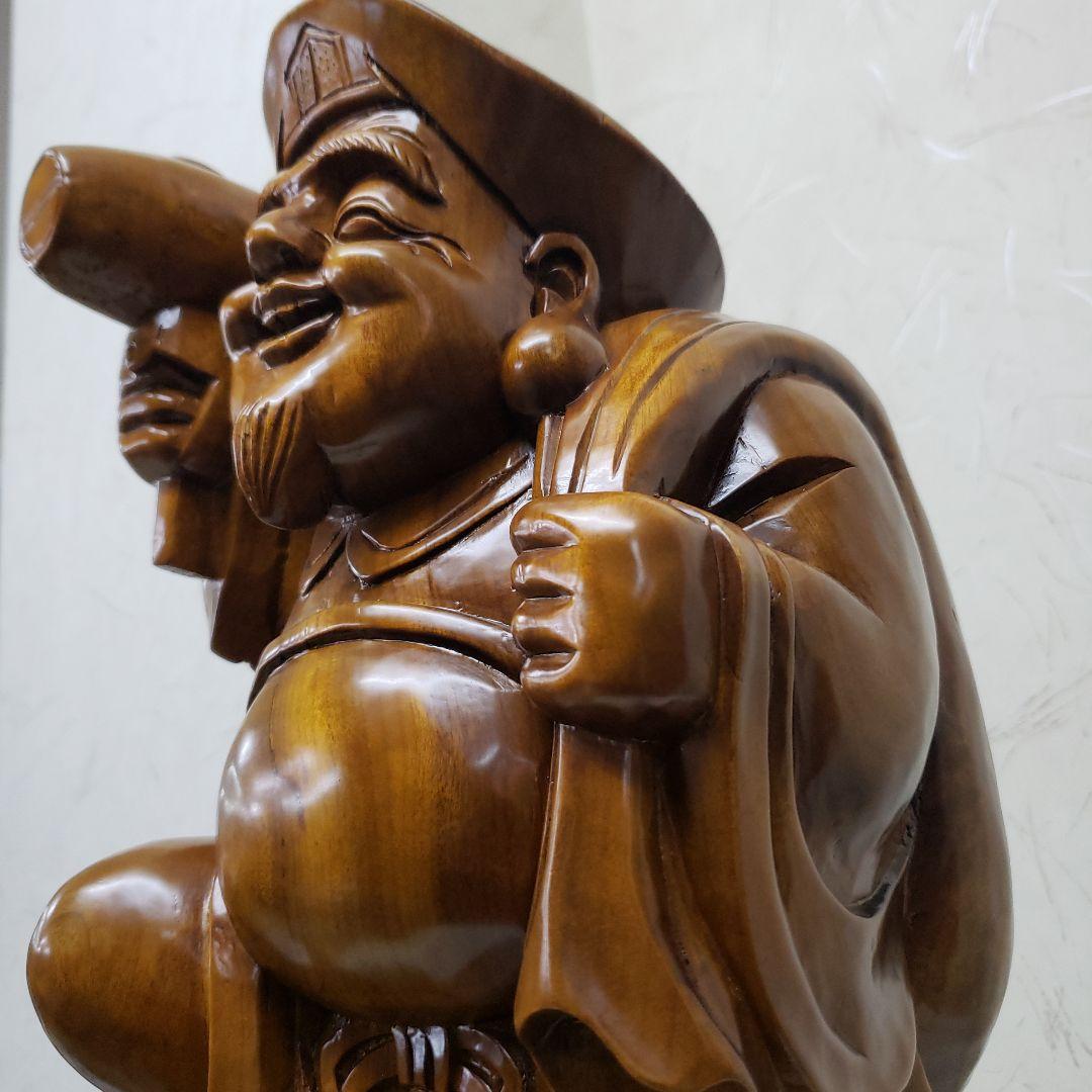 Ｂフライデー蔵出し大特価中　縁起物 楠材１木彫り★大黒天像★全高 約48cm