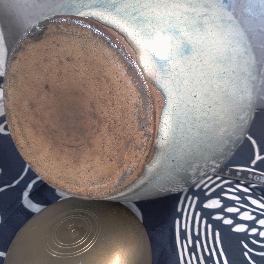 骨董２ 松代焼？青緑色の陶器瓶