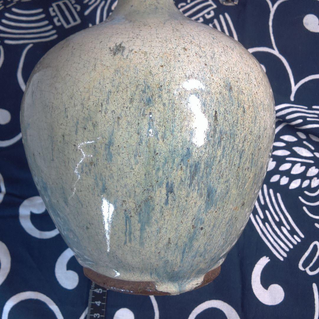 骨董２ 松代焼？青緑色の陶器瓶