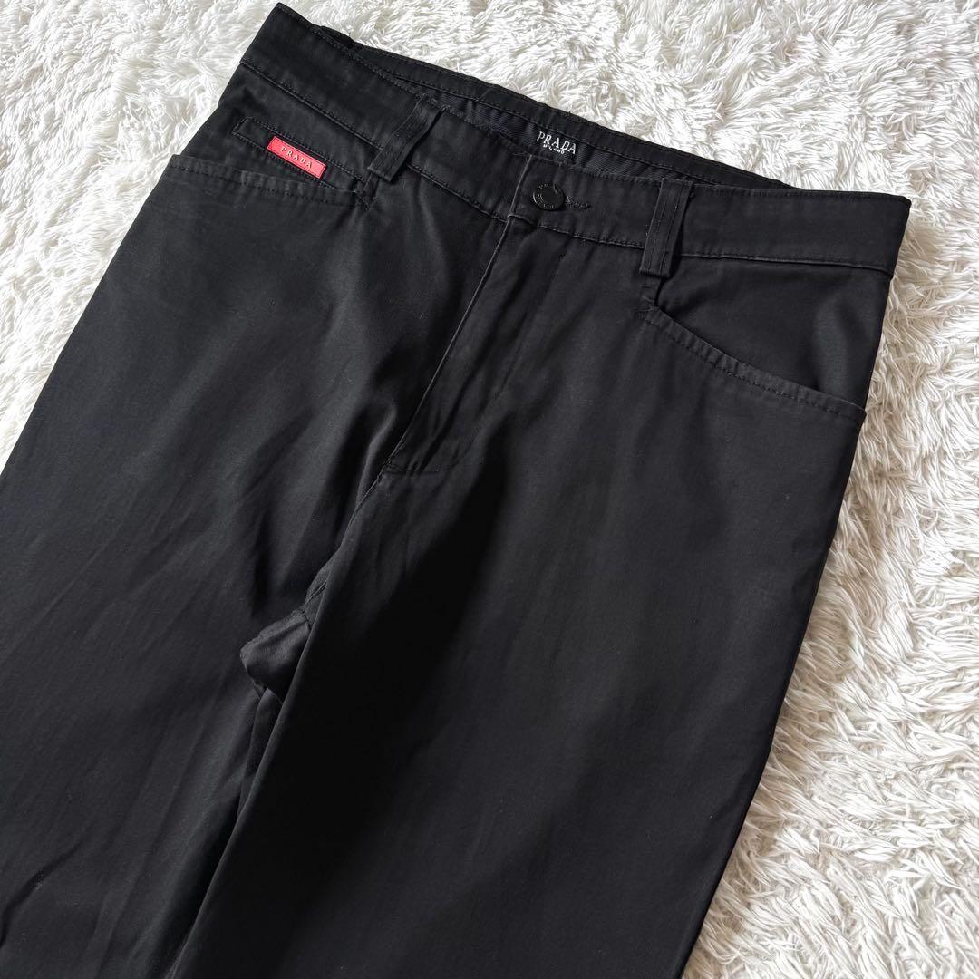 極美品　PRADA プラダ　ストレッチ　チノパン　ラバーロゴ　三角ロゴ　32 黒