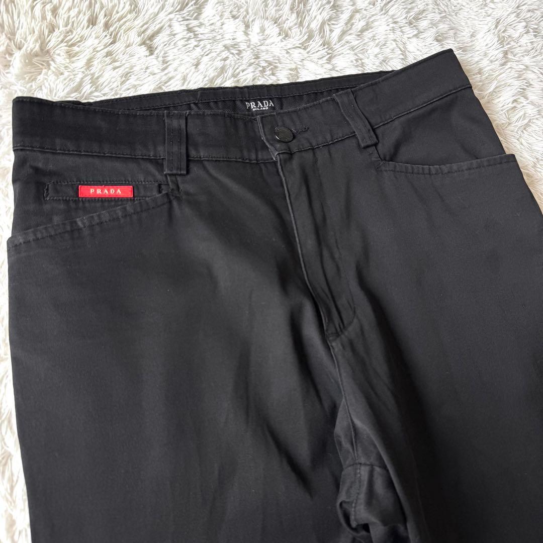 極美品　PRADA プラダ　ストレッチ　チノパン　ラバーロゴ　三角ロゴ　32 黒
