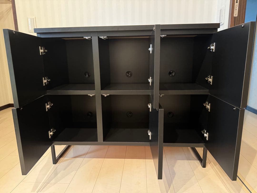 【まめちゃん】リビングキャビネット 日本製 木製 スチール脚付 配線穴付