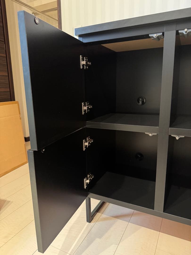 【まめちゃん】リビングキャビネット 日本製 木製 スチール脚付 配線穴付