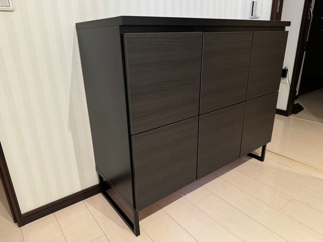 【まめちゃん】リビングキャビネット 日本製 木製 スチール脚付 配線穴付