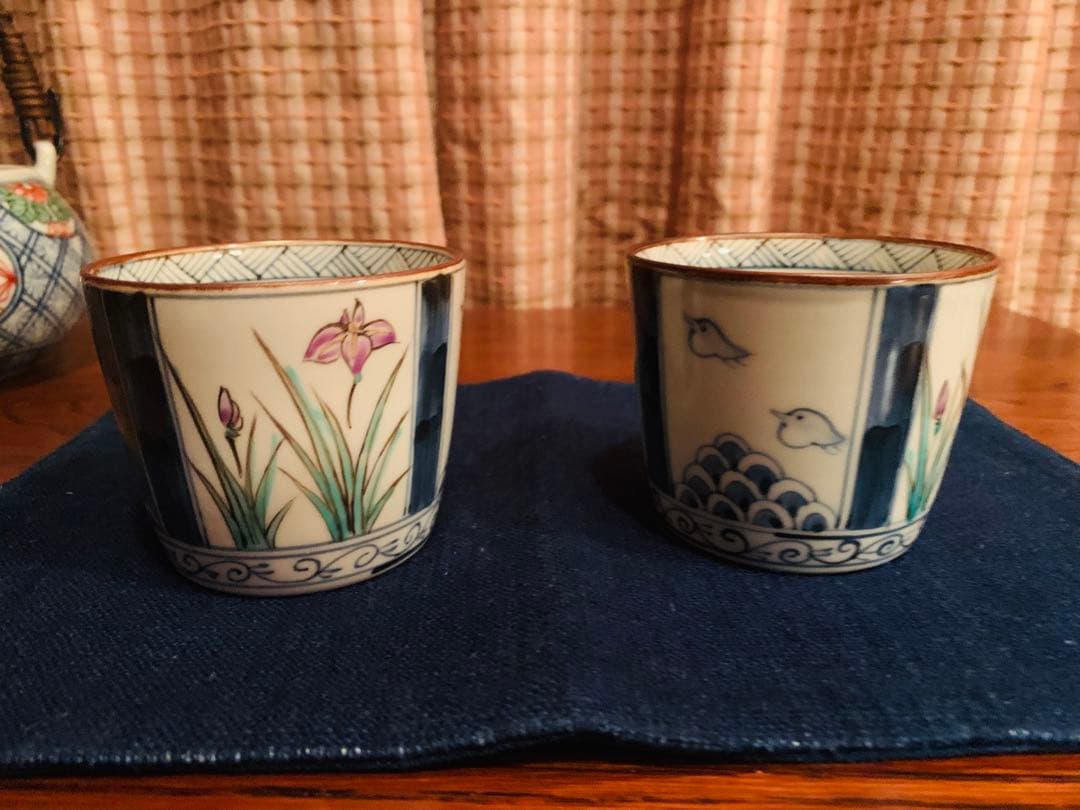 佐藤走波　四方割菖蒲千鳥文蕎麦猪口　2客