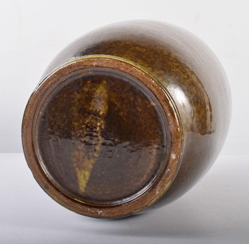 中国　雍正年製款　茶葉末釉　窯変瓶　唐木台・時代箱付　G　R4191B