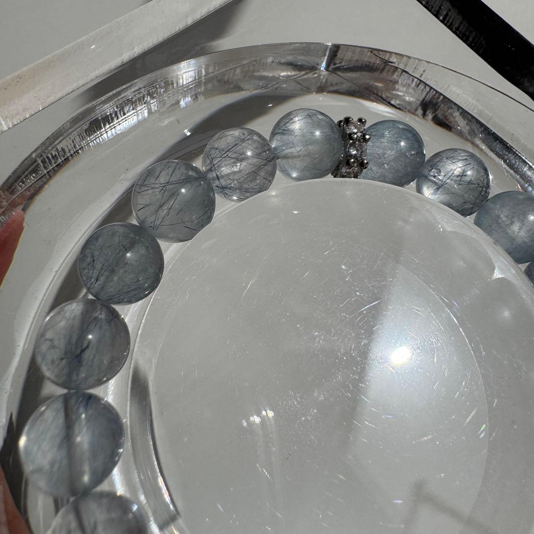 一点物　天然石　ハンドメイドブレス　ブルー　サゲニティッククォーツ　サゲ