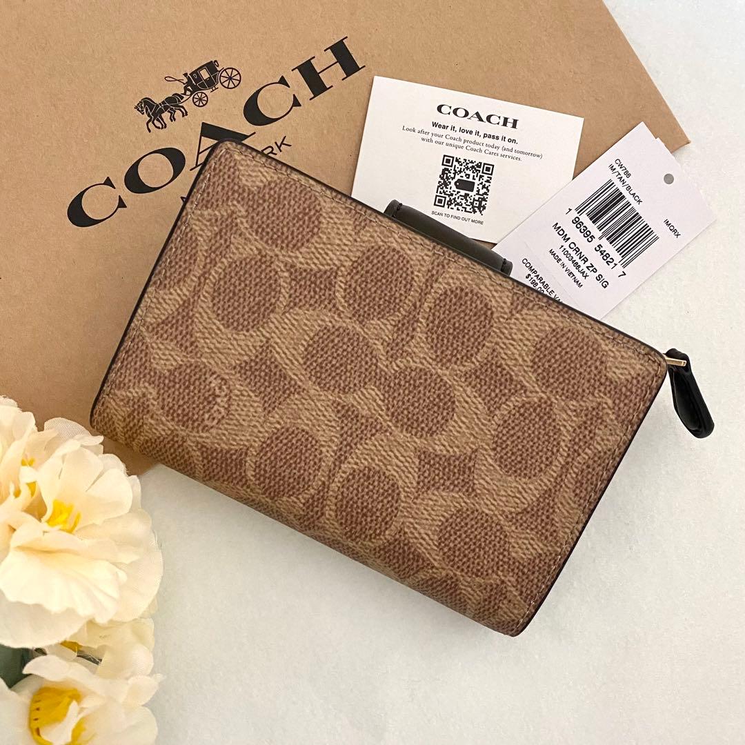 新品　正規品☆COACH コーチ　折り財布　カーキ レザー 二つ折り財布