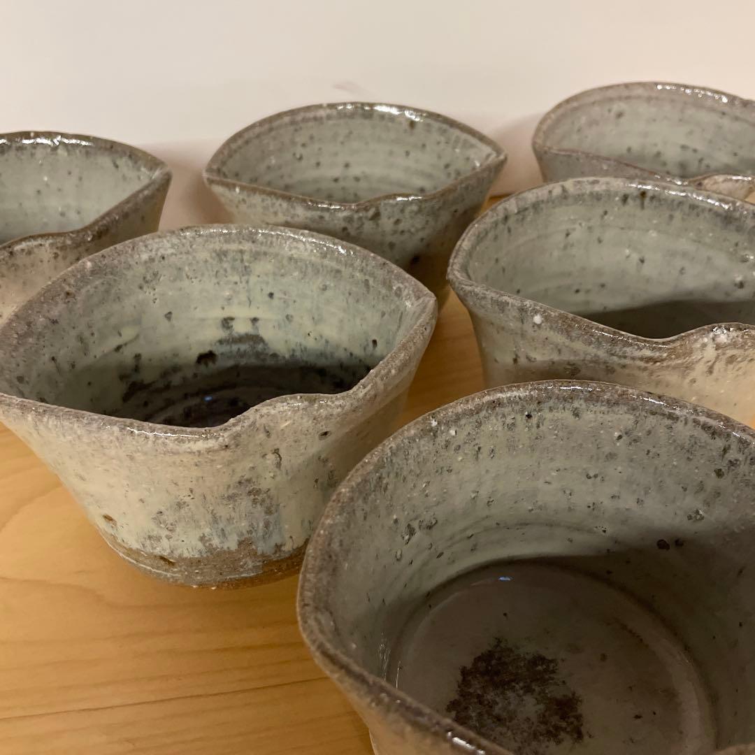 西岡良弘　班唐津　深向附　６客　茶道具　扇面型　小次郎窯　父 西岡小十