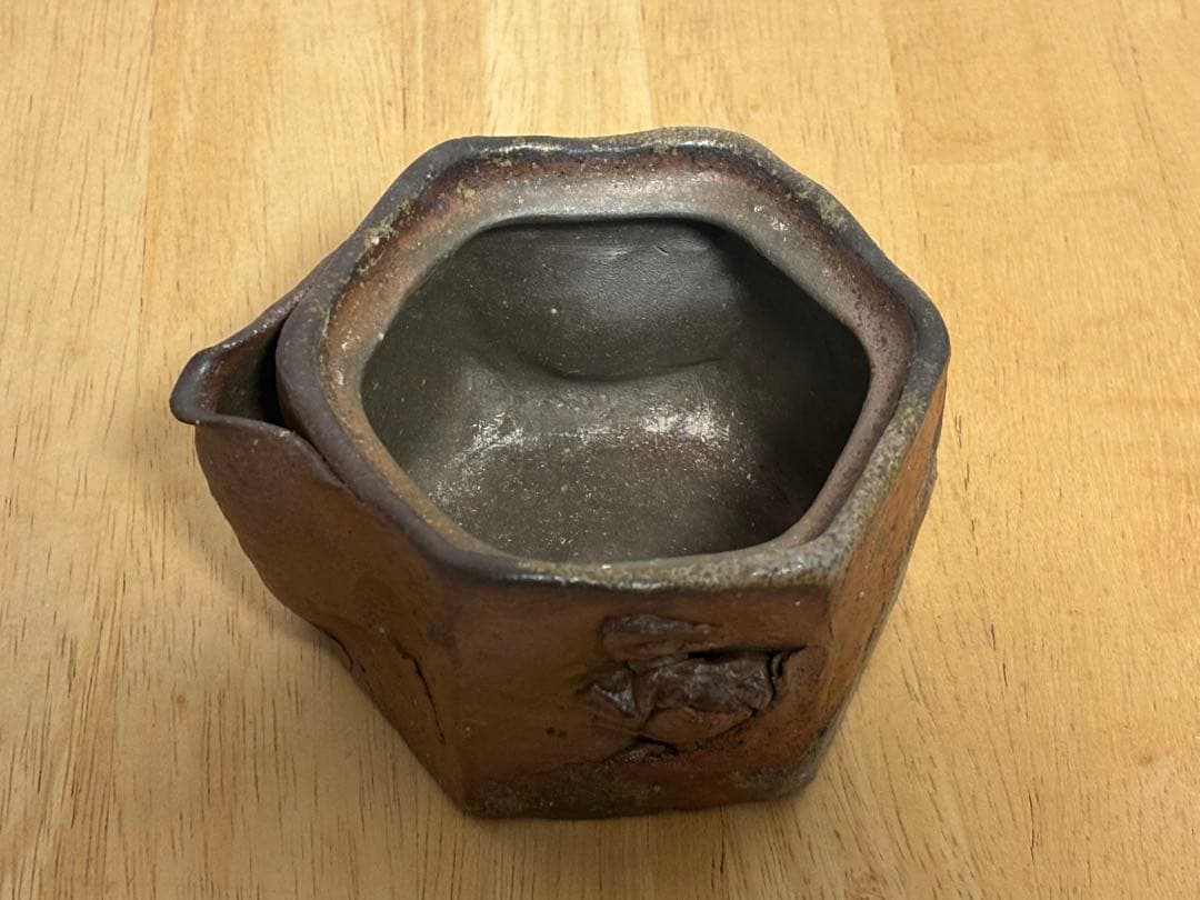 78.備前焼 宝瓶 登り窯 カニとタニシ 蟹 貝 六角 手びねり 急須