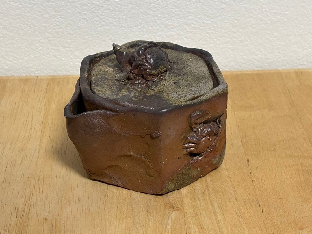 78.備前焼 宝瓶 登り窯 カニとタニシ 蟹 貝 六角 手びねり 急須