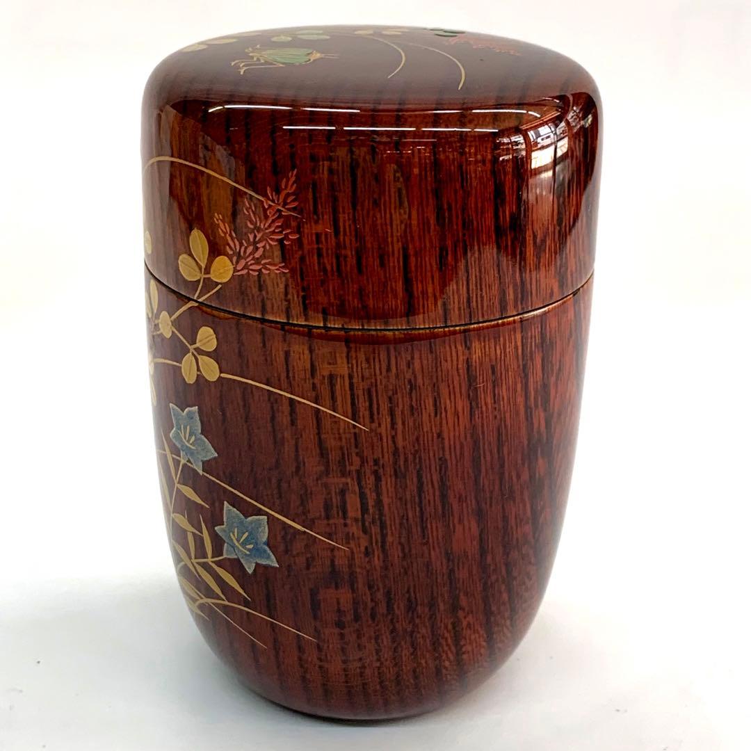 【長棗　秋草に虫　欅溜　貝入】田中宗凌　共箱