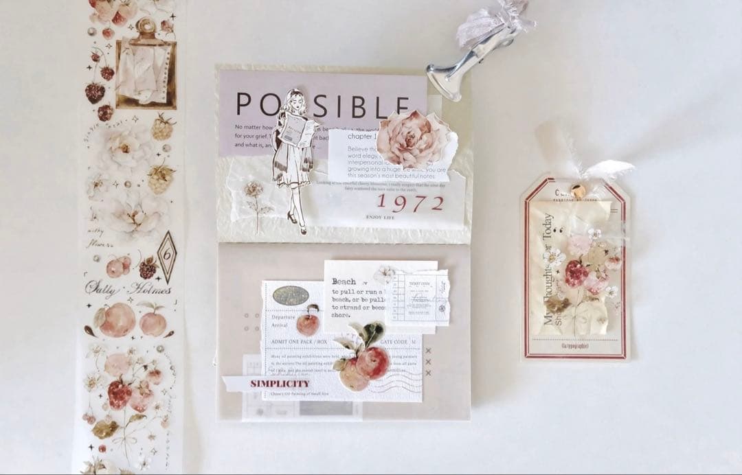 雀斑茶《玫瑰与浆果》海外マスキングテープ　マステ 【1637】