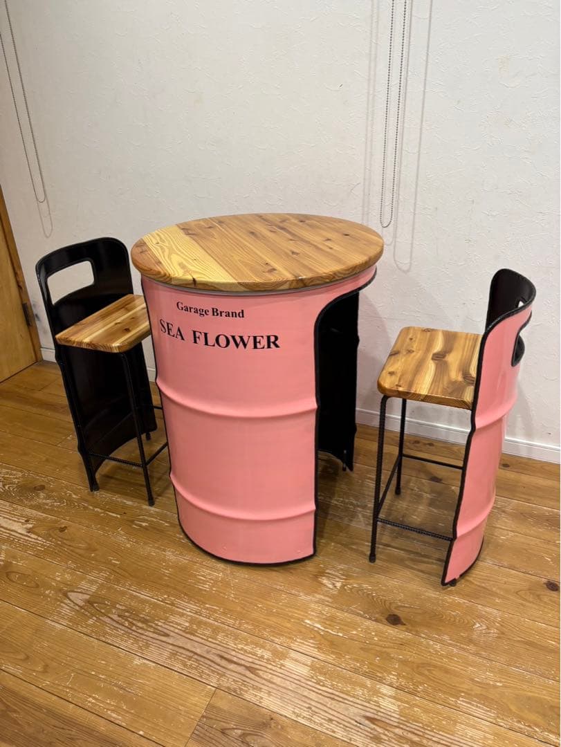 ドラム缶リメイクテーブルセット　無垢材仕様