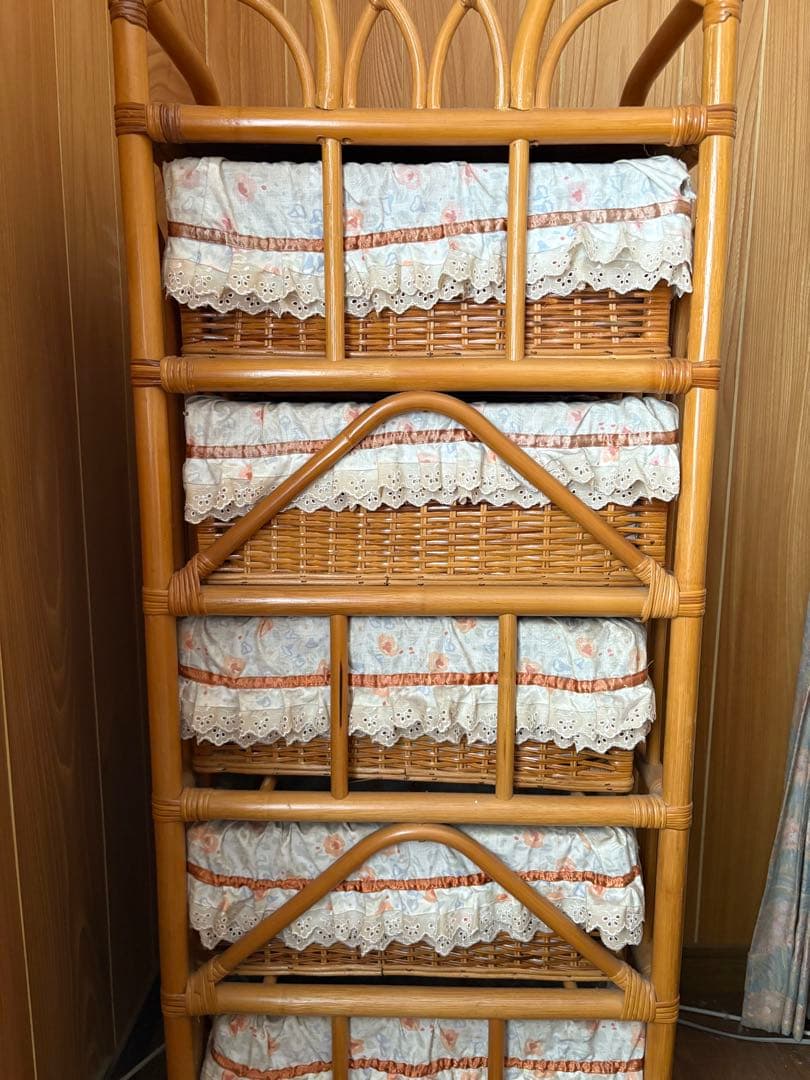 ラタン　ヴィンテージ収納　5段収納　キャスター付き チェスト　アンティーク