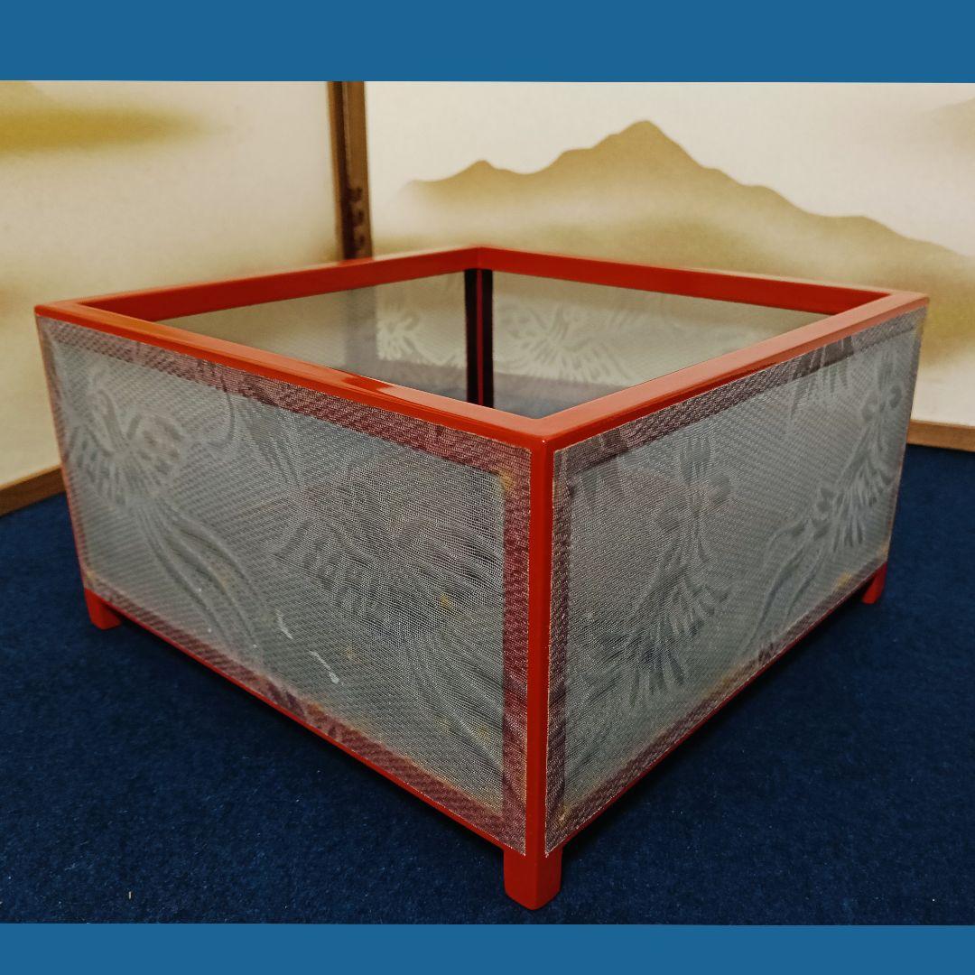 AL59 茶道具 圓能斎好 蛍籠 炭斗 炭点前 内側朱 鳳凰透し 紙箱