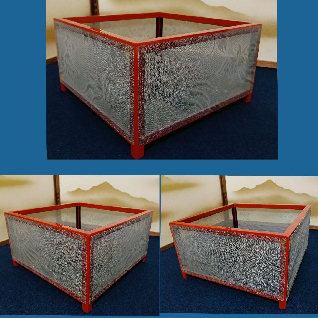 AL59 茶道具 圓能斎好 蛍籠 炭斗 炭点前 内側朱 鳳凰透し 紙箱