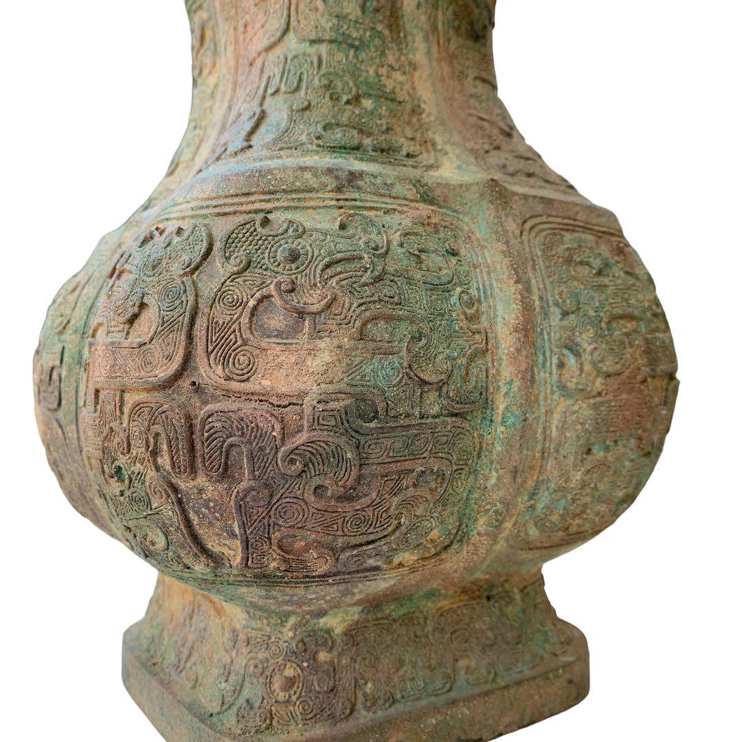 方瓶　龍耳尊　酒器　商周時代　青銅器　中国骨董　アンティーク　古美術　戦国時代