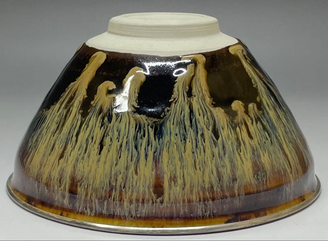 桶谷定一　銀覆輪　建盞天目茶碗　四方桟共箱　共布　栞　v117