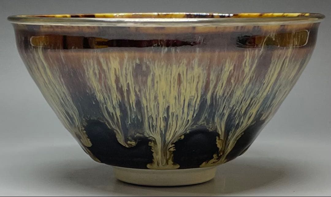 桶谷定一　銀覆輪　建盞天目茶碗　四方桟共箱　共布　栞　v117