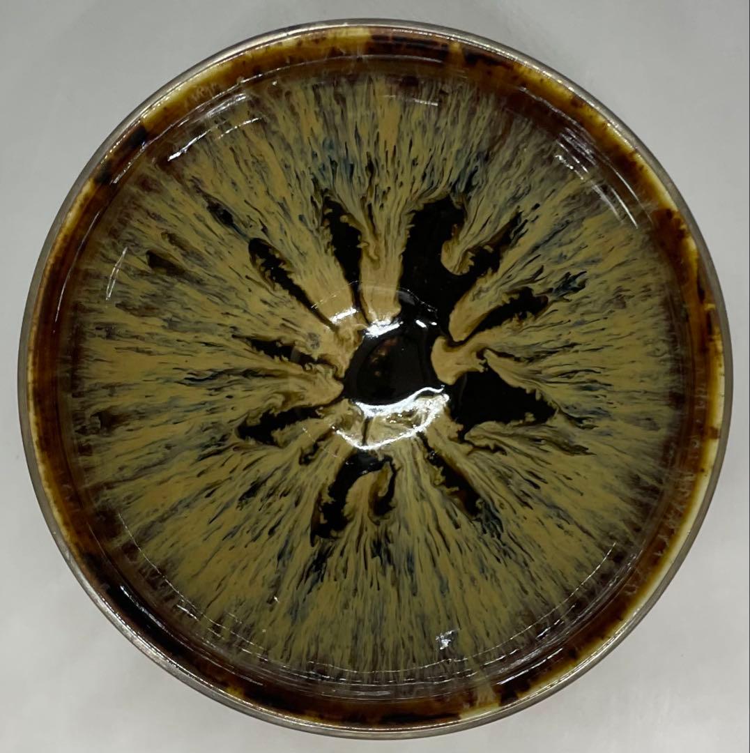 桶谷定一　銀覆輪　建盞天目茶碗　四方桟共箱　共布　栞　v117