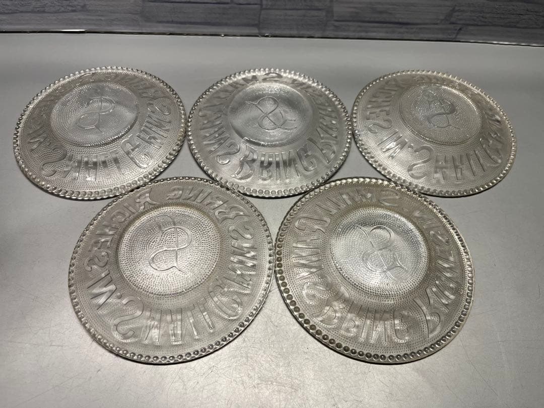 大正〜昭和初期　ウランガラス　プレス皿　五枚　ドル皿