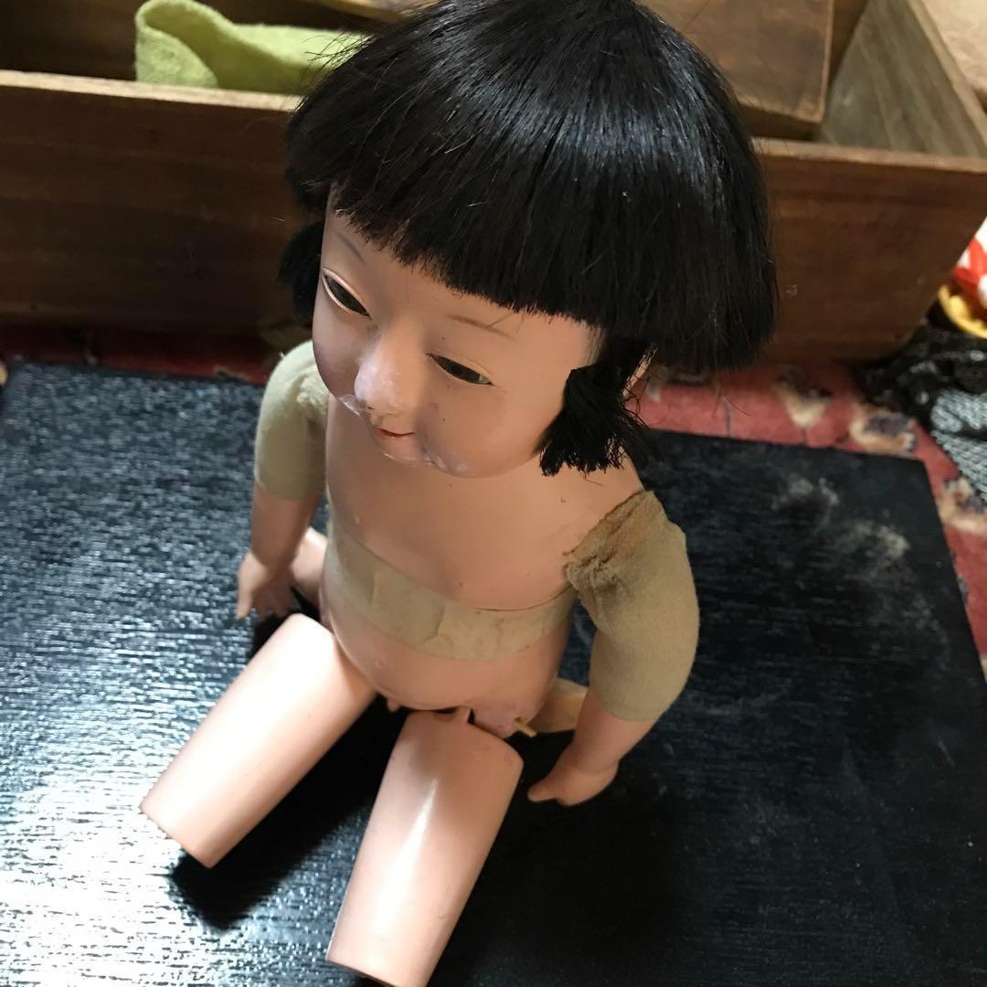 お値下　市松人形　三つ折れ人形　明治？　難多し10号 37cm 　朱印