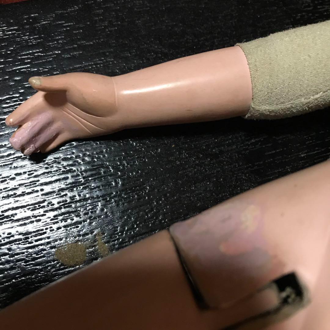 お値下　市松人形　三つ折れ人形　明治？　難多し10号 37cm 　朱印