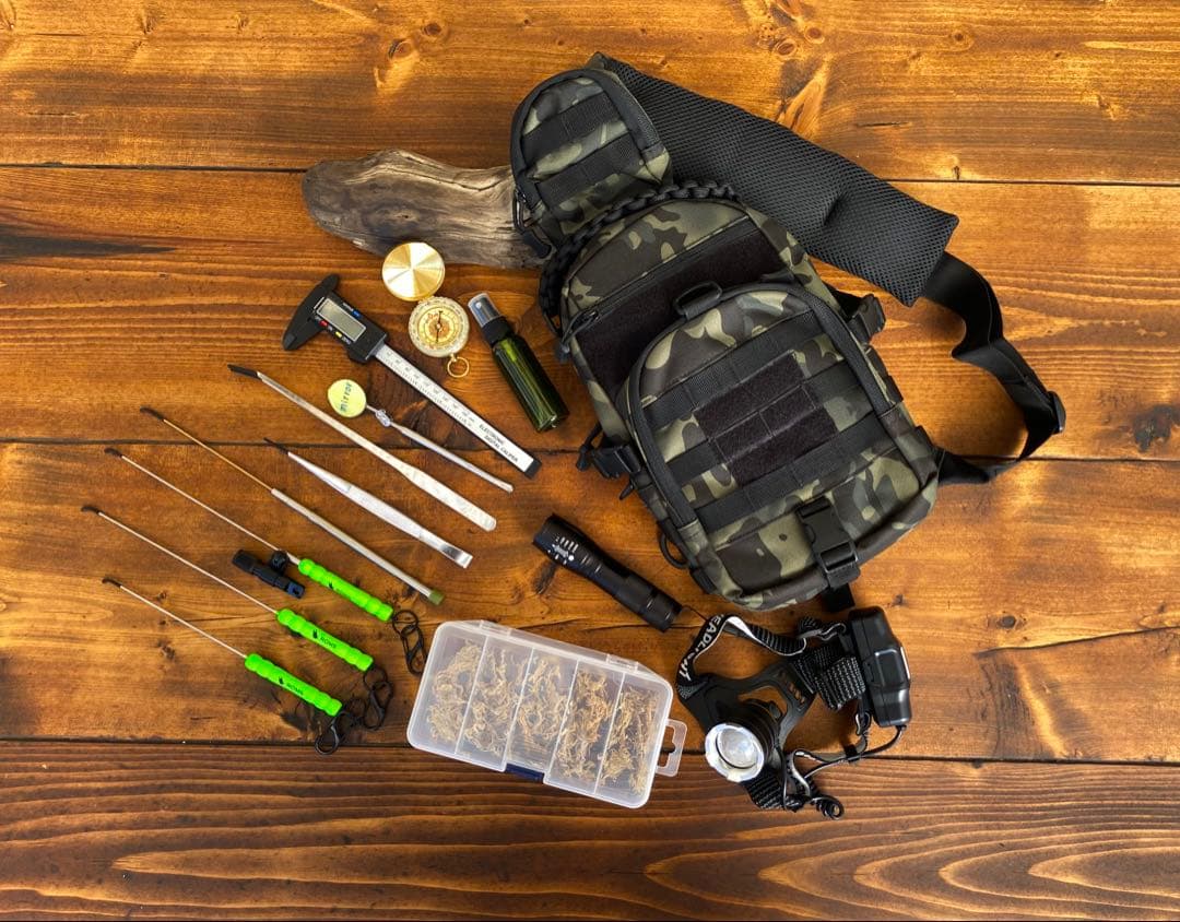 クワガタ採集セット　かき出し棒　採集道具　デジタルノギス　迷彩柄　採集ケース