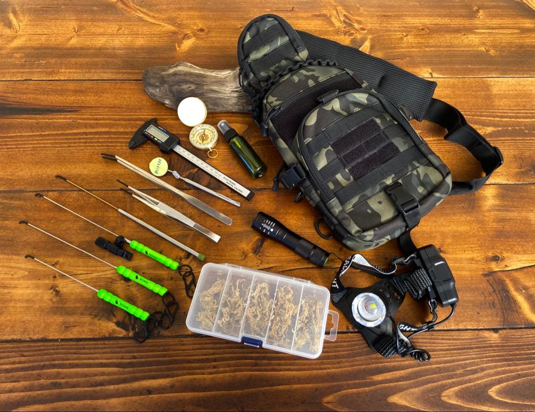 クワガタ採集セット　かき出し棒　採集道具　デジタルノギス　迷彩柄　採集ケース