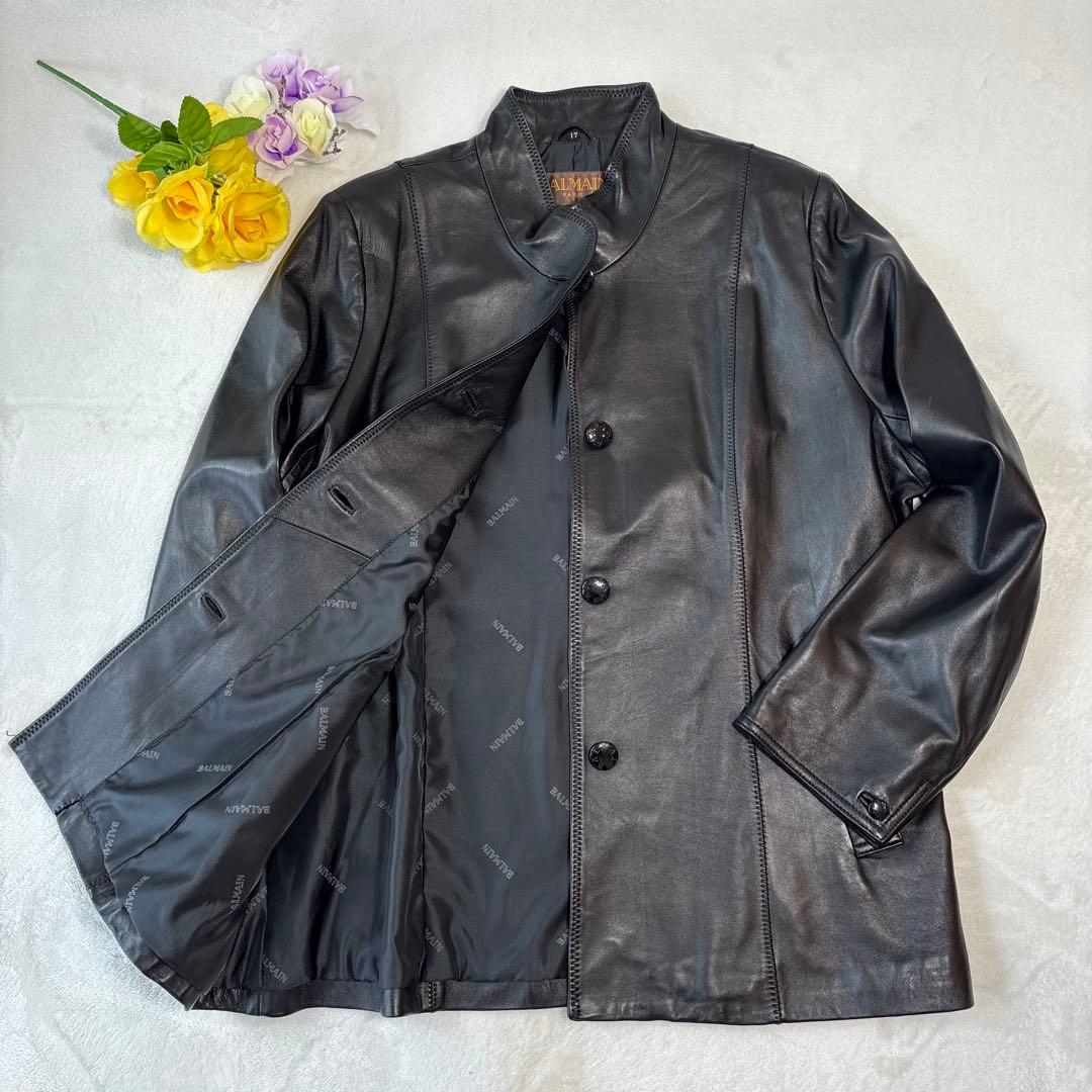 極美品✨BALMAN バルマン レザージャケット ブルゾン ラムレザー 17号