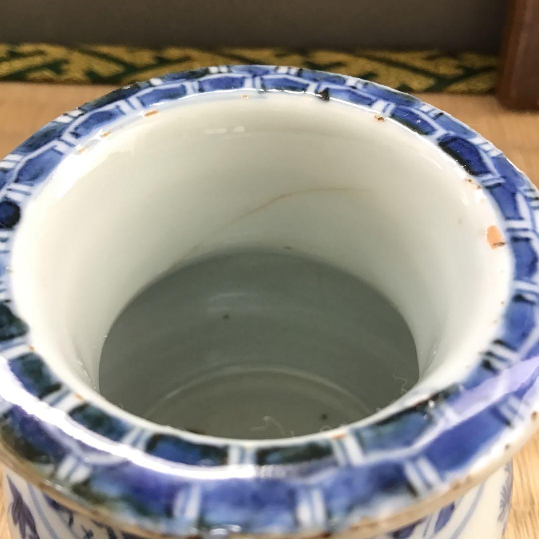 茶道具　古染付茶器　松竹梅絵　牙蓋添　仕覆二種付属　共箱　紙箱　S232CK