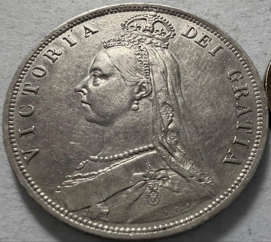 R*a様 1887年英国ジュベリーヘッドヴィクトリア女王 ハーフクラウン銀貨　ハ
