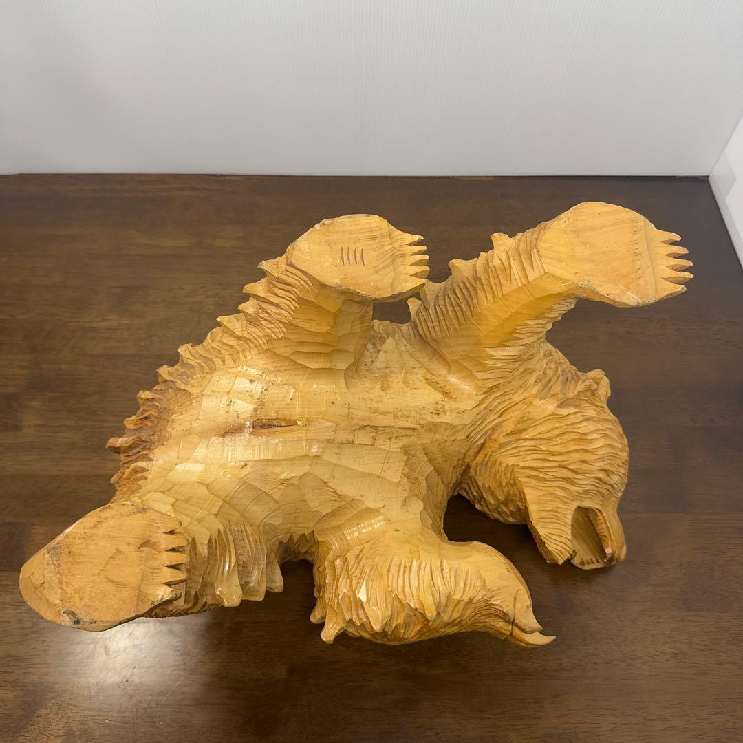 【希少】 木彫り 熊 一刀彫 怒り熊 置物 全長約40cm 工芸品